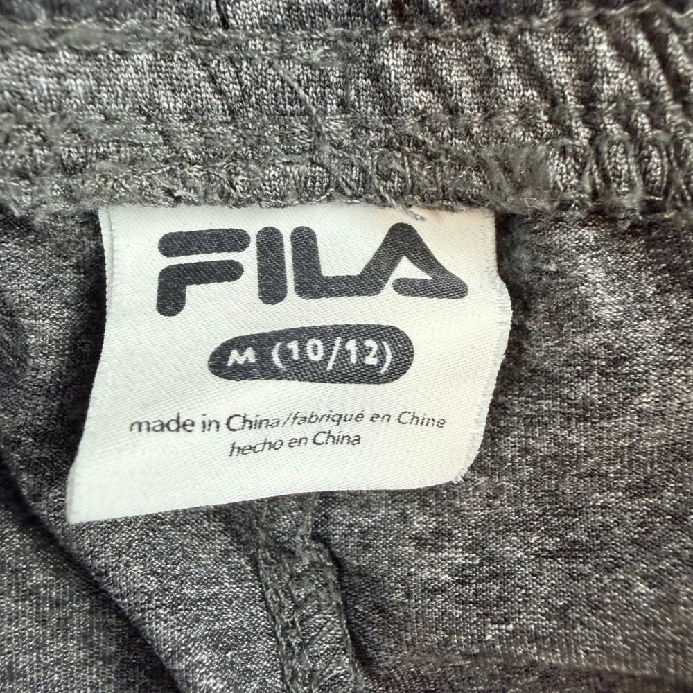 Fila Athletic Shorts Boys Size M 10/12 Gray White Logo Mesh Panel Drawstring‎